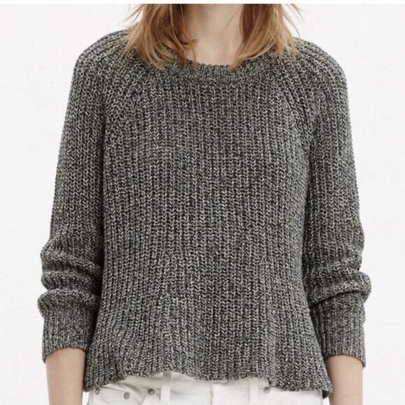 Madewell Gray Linen Blend Swing Crop Marled Sweater C0358 Size Large - Picture 11 of 11